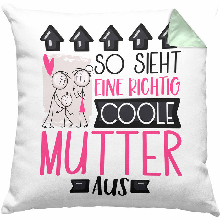 Mutter Geschenk Kissen mit Füllung 40x40 Lustig Geschenkidee für Mutter Geburtstag So Sieht Eine Richtig Coole Mutter Aus Frauen Spruch Muttertag Beste Mama (Grau) Grün Trendation