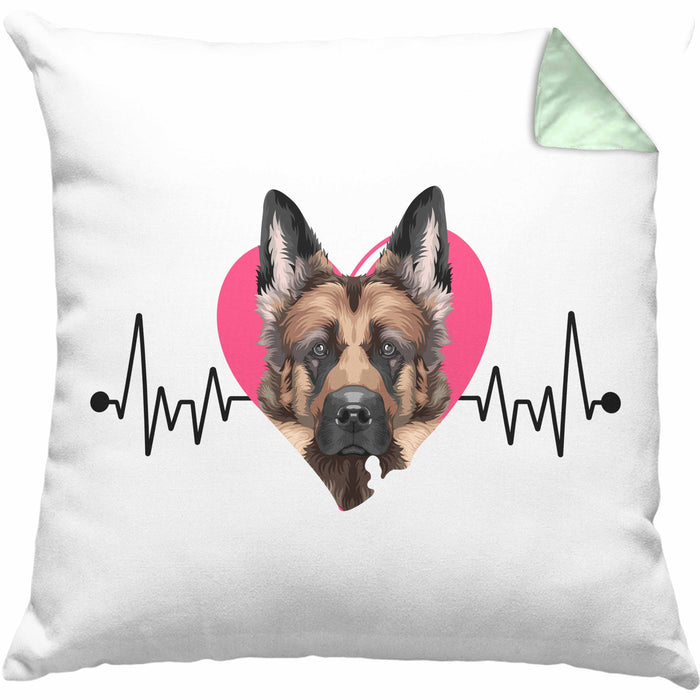 Schäferhund Besitzer Kissen mit Füllung 40x40 Geschenk Lustiger Spruch Geschenkidee Herzschlag Schäferhund (Grau) Grün Trendation