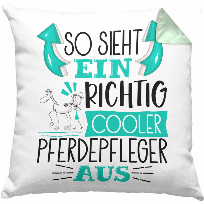 Pferdepfleger Kissen mit Füllung 40x40 So Sieht Ein Richtig Cooler Pferdepfleger Aus Geschenk Lustiger Spruch Geschenkidee (Grau) Grün Trendation
