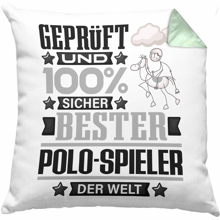 Polo-Spieler Geschenk Lustiger Spruch für Polo-Spieler Geschenkidee Bester Polo-Spieler Der WeltKissen mit Füllung 40x40 (Grau) Grün Trendation