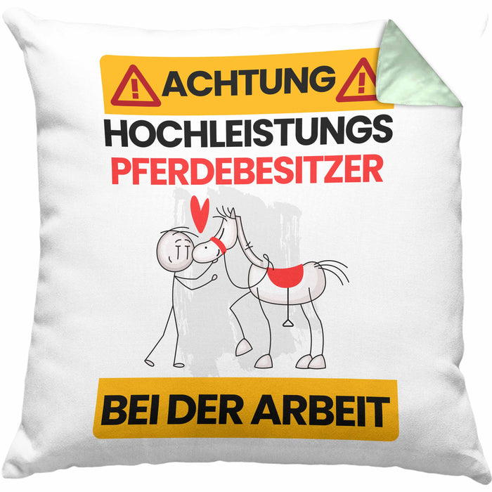 Pferdebesitzer Kissen mit Füllung 40x40 Geschenk Lustiger Spruch Geschenkidee für Pferdebesitzer Achtung Hochleistungs Pferdebesitzer Bei Der Arbeit (Grau) Grün Trendation