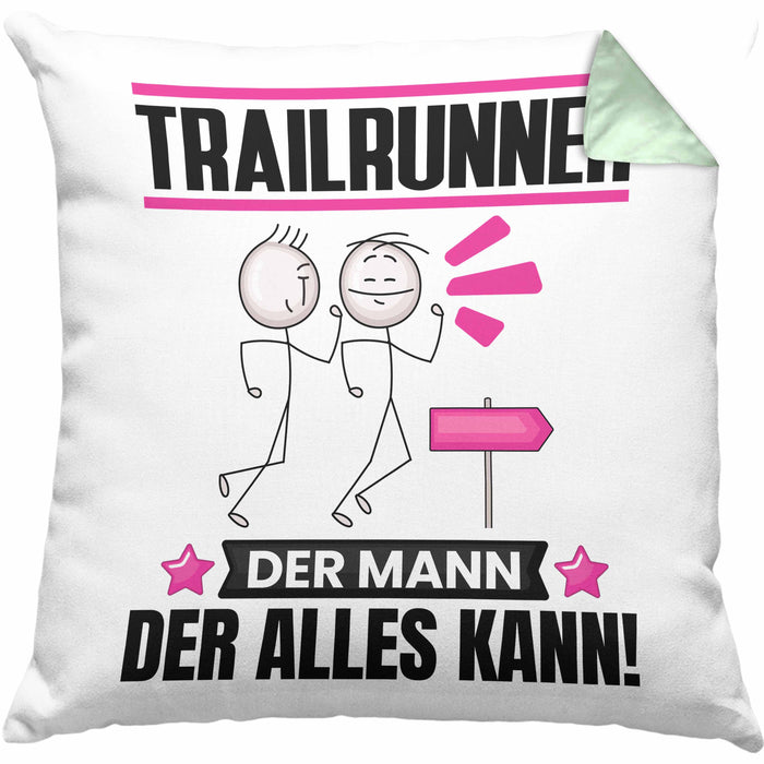 Trailrunner Kissen mit Füllung 40x40 Geschenk für Trailrunner Der Mann Der Alles Kann Geschenkidee zum Geburtstag (Grau) Grün Trendation