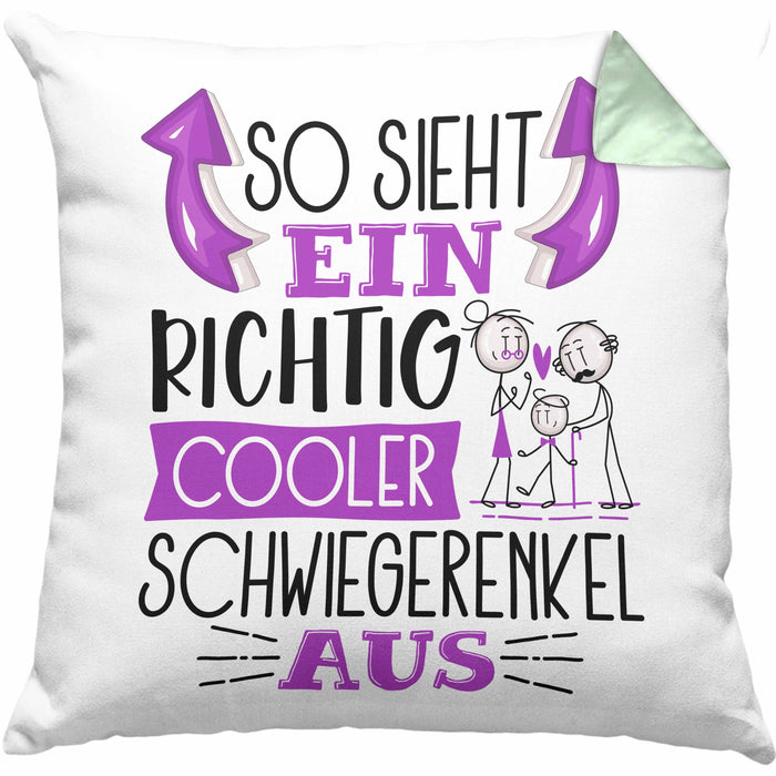 Schwiegerenkel Kissen mit Füllung 40x40 Geschenk So Sieht Ein RIchtig Cooler Schwiegerenkel Aus Geschenkidee Lustiger Spruch Geburtstag (Grau) Grün Trendation