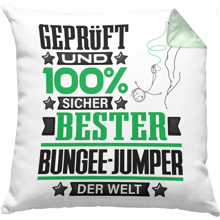 Bungee-Jumper Geschenk Lustiger Spruch für Bungee-Jumper Geschenkidee Bester Bungee-Jumper Der WeltKissen mit Füllung 40x40 (Grau) Grün Trendation