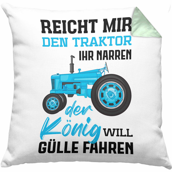 Landwirt Spruch Geschenk Kissen mit Füllung 40x40 Landwirtschaft Geschenke für Männer Traktor Spruch Gülle Fahren (Grau) Grün Trendation