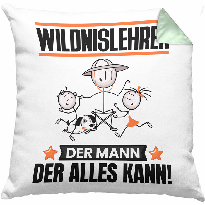 Wildnislehrer Kissen mit Füllung 40x40 Geschenk für Wildnislehrer Der Mann Der Alles Kann Geschenkidee zum Geburtstag (Grau) Grün Trendation