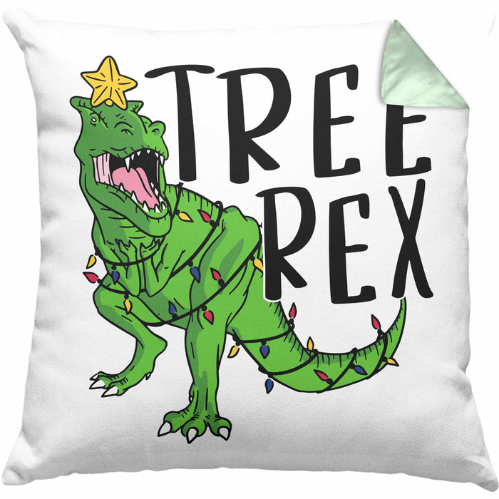 Tree Rex Kissen mit Füllung 40x40 Geschenk T-Rex Geschenkidee Jungs Weihnachten Dinosaurier Xmas (Grau) Grün Trendation