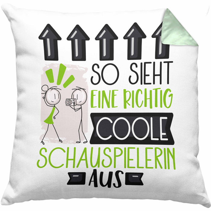 Schauspielerin Geschenk Kissen mit Füllung 40x40 Lustig Geschenkidee für Schauspielerin Geburtstag So Sieht Eine Richtig Coole Schauspielerin Aus Frauen Spruch (Grau) Grün Trendation