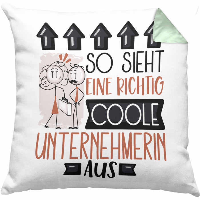 Unternehmerin Geschenk Kissen mit Füllung 40x40 Lustig Geschenkidee für Unternehmerin Geburtstag So Sieht Eine Richtig Coole Unternehmerin Aus Frauen Spruch (Grau) Grün Trendation
