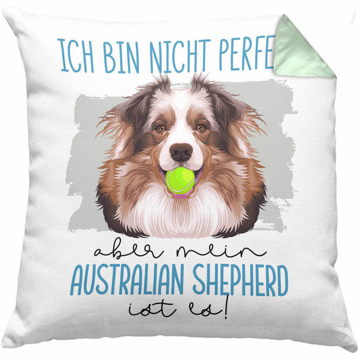 Australian Shepherd Besitzer Kissen mit Füllung 40x40 Geschenk Lustiger Spruch Geschenkidee Besitzerin Ich Bin Nicht toll Aber Mein Australian Shepherd Ist Es (Grau) Grün Trendation