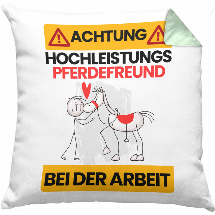 Pferdefreund Kissen mit Füllung 40x40 Geschenk Lustiger Spruch Geschenkidee für Pferdefreund Achtung Hochleistungs Pferdefreund Bei Der Arbeit (Grau) Grün Trendation