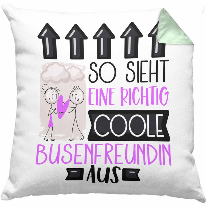 Busenfreundin Geschenk Kissen mit Füllung 40x40 Lustig Geschenkidee für Busenfreundin Geburtstag So Sieht Eine Richtig Coole Busenfreundin Aus Frauen Spruch (Grau) Grün Trendation