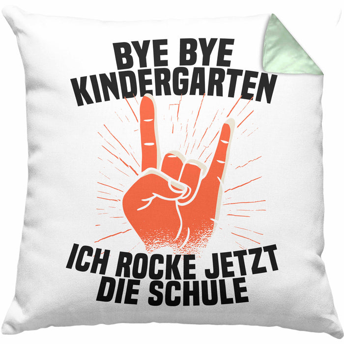 Kita Abgänger 2024 Schulstart Kissen mit Füllung 40x40 Geschenk Jungen Einschulung Schulanfang Erster Schultag (Grau) Grün Trendation