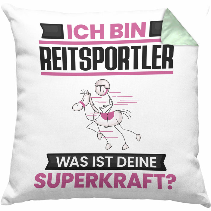 Reitsportler Kissen mit Füllung 40x40 Geschenk für Reitsportler Geburtstag Lustiger Spruch Was Ist Deine Superkraft (Grau) Grün Trendation