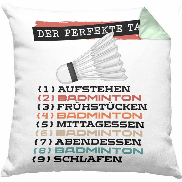 Der tolle Tag Badminton Spieler Kissen mit Füllung 40x40 Geschenk Spruch (Grau) Grün Trendation