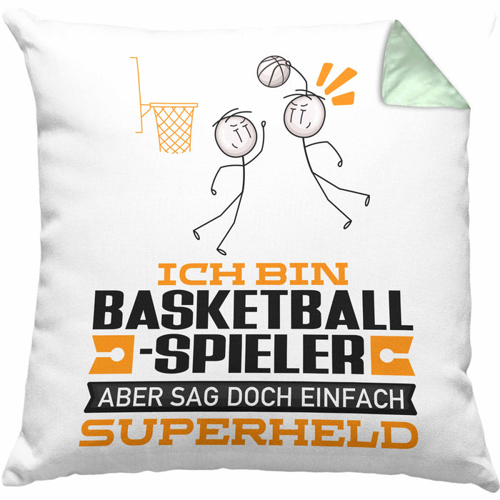Basketballspieler Geschenk Kissen mit Füllung 40x40 Ich Bin Basketballspieler Aber Sag Doch Einfach Superheld Lustige Geschenkdiee für Basketballspieler (Grau) Grün Trendation