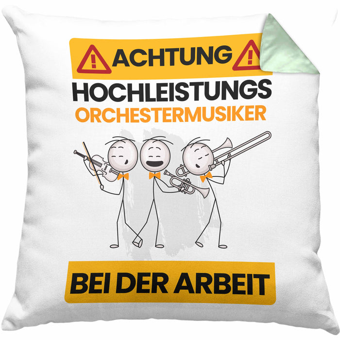 Orchestermusiker Kissen mit Füllung 40x40 Geschenk Lustiger Spruch Geschenkidee für Orchestermusiker Achtung Hochleistungs Orchestermusiker Bei Der Arbeit (Grau) Grün Trendation