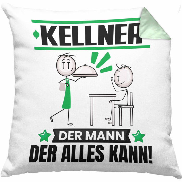 Kellner Kissen mit Füllung 40x40 Geschenk für Kellner Der Mann Der Alles Kann Geschenkidee zum Geburtstag (Grau) Grün Trendation