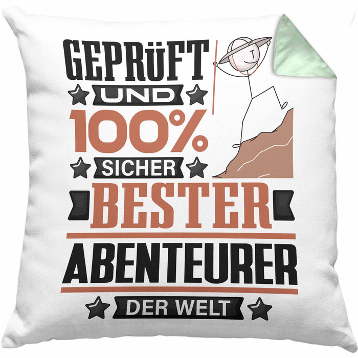 Abenteurer Geschenk Lustiger Spruch für Abenteurer Geschenkidee Bester Abenteurer Der WeltKissen mit Füllung 40x40 (Grau) Grün Trendation