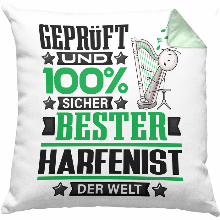 Harfenist Geschenk Lustiger Spruch für Harfenist Geschenkidee Bester Harfenist Der WeltKissen mit Füllung 40x40 (Grau) Grün Trendation