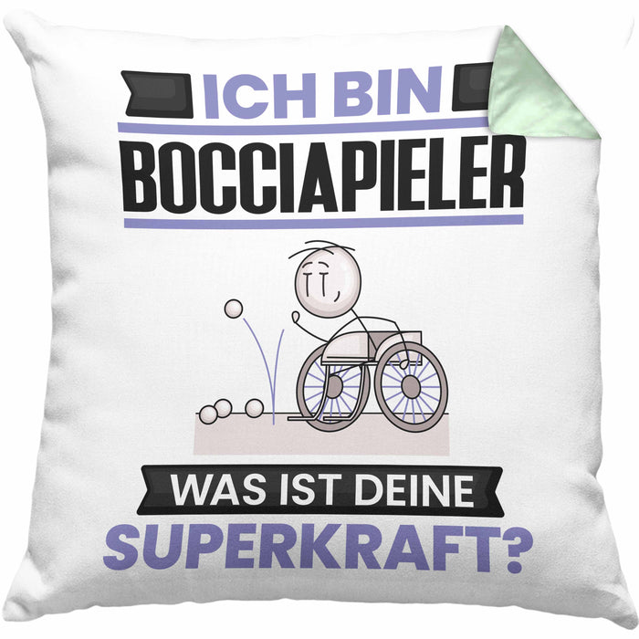 Bocciapieler Kissen mit Füllung 40x40 Geschenk für Bocciapieler Geburtstag Lustiger Spruch Was Ist Deine Superkraft (Grau) Grün Trendation