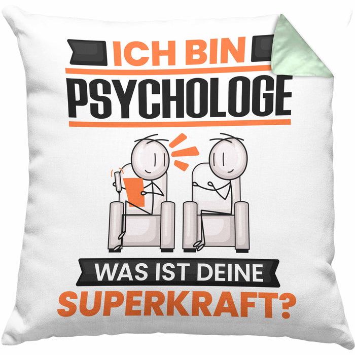 Psychologe Kissen mit Füllung 40x40 Geschenk für Psychologe Geburtstag Lustiger Spruch Was Ist Deine Superkraft (Grau) Grün Trendation