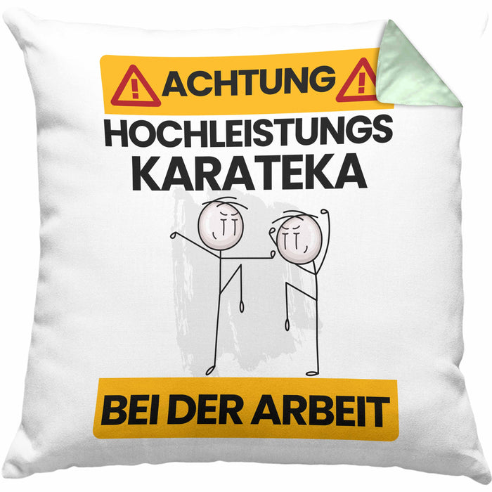 Karateka Kissen mit Füllung 40x40 Geschenk Lustiger Spruch Geschenkidee für Karateka Achtung Hochleistungs Karateka Bei Der Arbeit (Grau) Grün Trendation