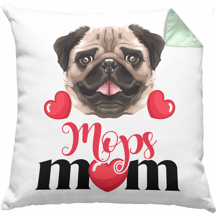 Mops Besitzer Mom Mama Kissen mit Füllung 40x40 Geschenk Lustiger Spruch Geschenkidee Mops Besitzerin (Grau) Grün Trendation