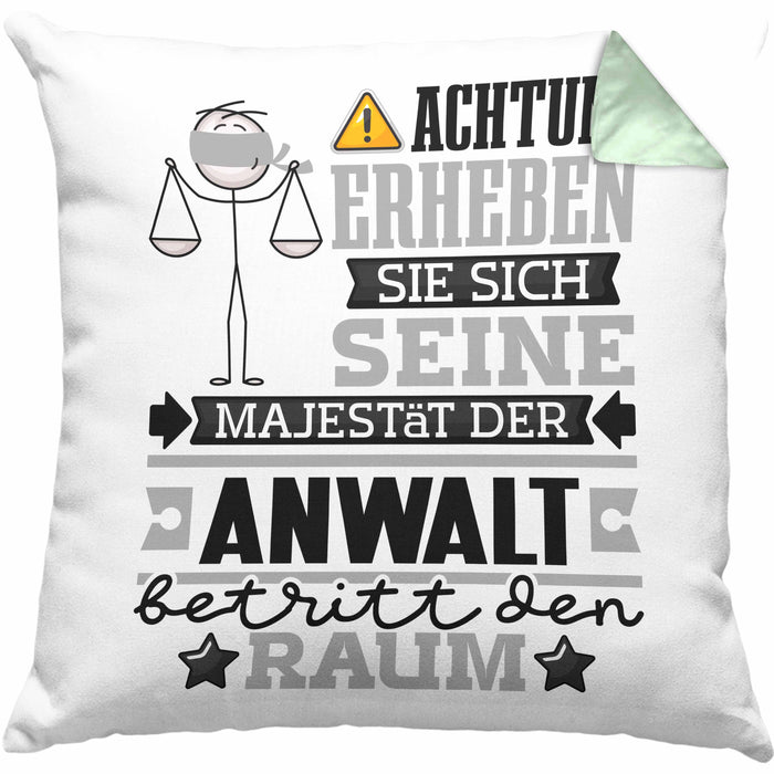 Anwalt Geschenk Kissen mit Füllung 40x40 Lustiger Spruch Erheben Sie Sich Der Anwalt Betritt den Raum (Grau) Grün Trendation