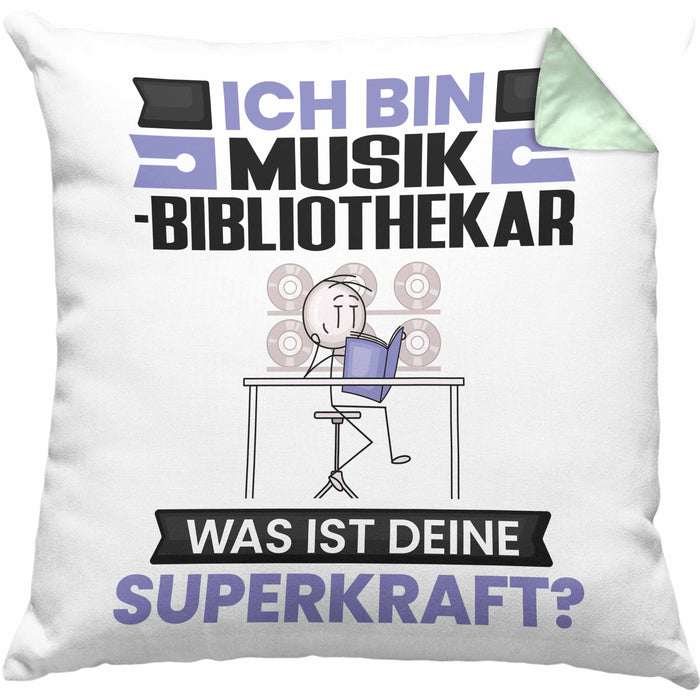 Musikbibliothekar Kissen mit Füllung 40x40 Geschenk für Musikbibliothekar Geburtstag Lustiger Spruch Was Ist Deine Superkraft (Grau) Grün Trendation