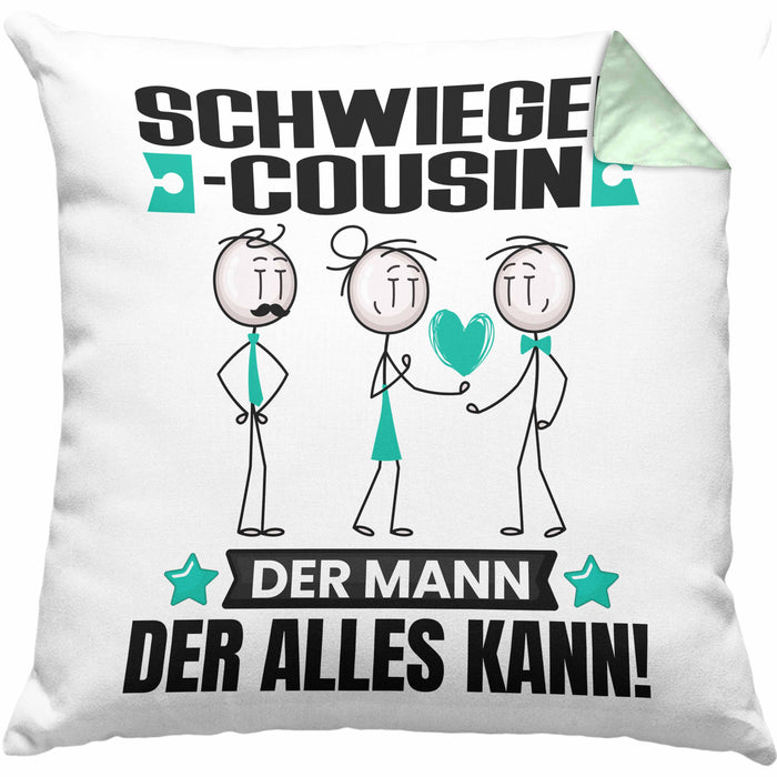 Schwiegercousin Kissen mit Füllung 40x40 Geschenk für Schwiegercousin Der Mann Der Alles Kann Geschenkidee zum Geburtstag (Grau) Grün Trendation