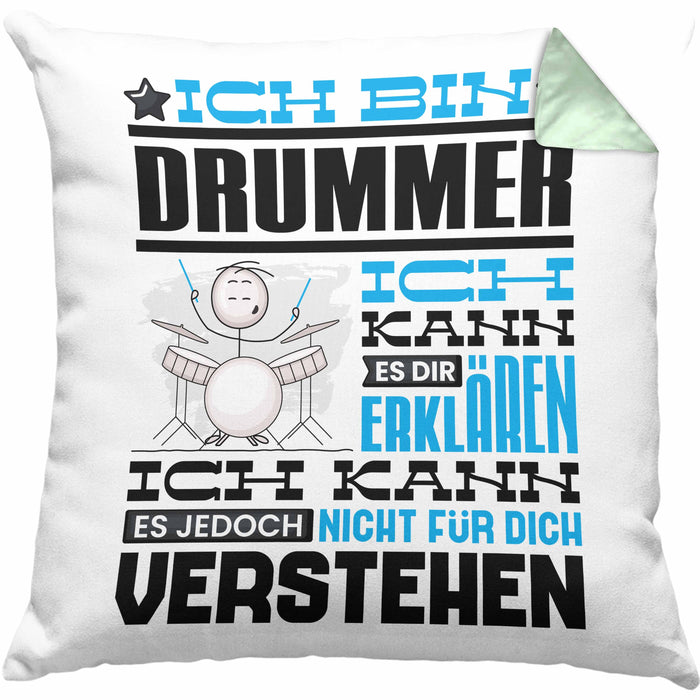 Drummer Geschenk Kissen mit Füllung 40x40 Geschenkidee für Drummer Geburtstag Lustig Ich Bin Drummer Ich Kann Es Dir Erklären Aber Nicht Für Dich Verstehen (Grau) Grün Trendation