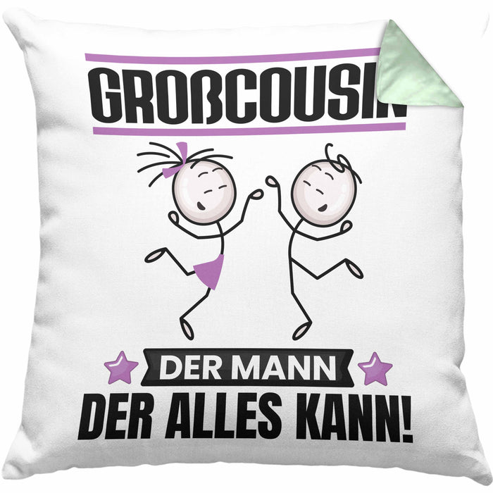 Großcousin Kissen mit Füllung 40x40 Geschenk für Großcousin Der Mann Der Alles Kann Geschenkidee zum Geburtstag (Grau) Grün Trendation