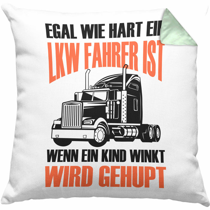 Lustige LKW-Fahrer Kissen mit Füllung 40x40 Geschenk für Truckliebhaber Wenn Ein Kind WInkt Wird Gehupt (Grau) Grün Trendation