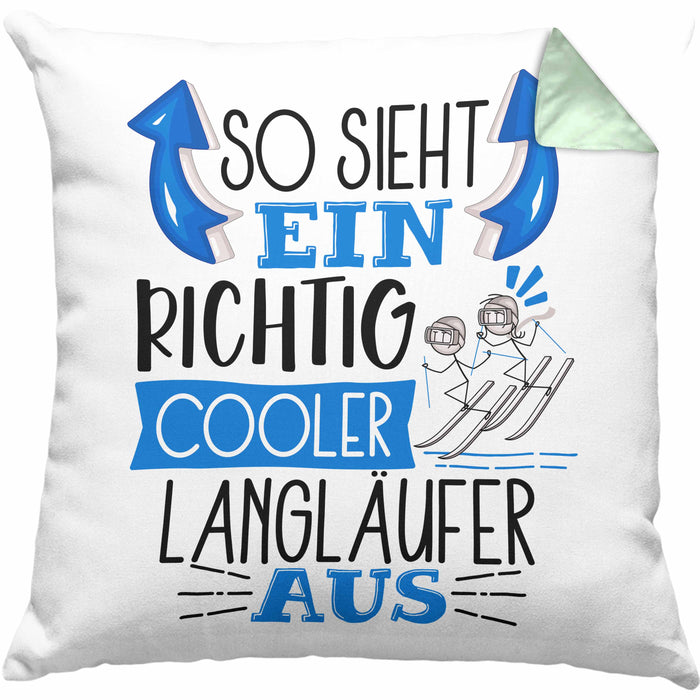 So Sieht Ein Richtig Cooler Langläufer Aus Geschenk Kissen mit Füllung 40x40 Lustiger Spruch Geschenkidee (Grau) Grün Trendation