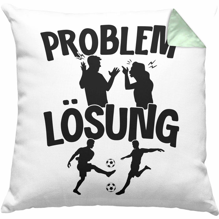 Fußballer Kissen mit Füllung 40x40 Geschenk für Fußballspieler Männer Geschenkidee Problem und Lösung Fussball Spielen (Grau) Grün Trendation