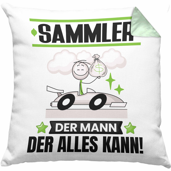 Sammler Kissen mit Füllung 40x40 Geschenk für Sammler Der Mann Der Alles Kann Geschenkidee zum Geburtstag (Grau) Grün Trendation