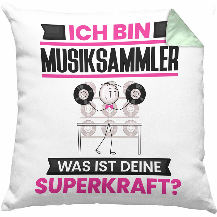 Musiksammler Kissen mit Füllung 40x40 Geschenk für Musiksammler Geburtstag Lustiger Spruch Was Ist Deine Superkraft (Grau) Grün Trendation