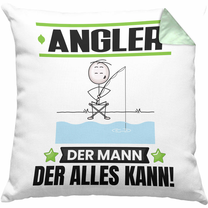 Angler Kissen mit Füllung 40x40 Geschenk für Angler Der Mann Der Alles Kann Geschenkidee zum Geburtstag (Grau) Grün Trendation