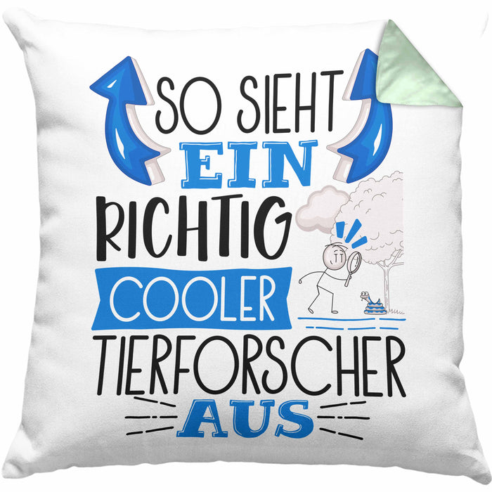 Tierforscher Kissen mit Füllung 40x40 So Sieht Ein Richtig Cooler Tierforscher Aus Geschenk Lustiger Spruch Geschenkidee (Grau) Grün Trendation