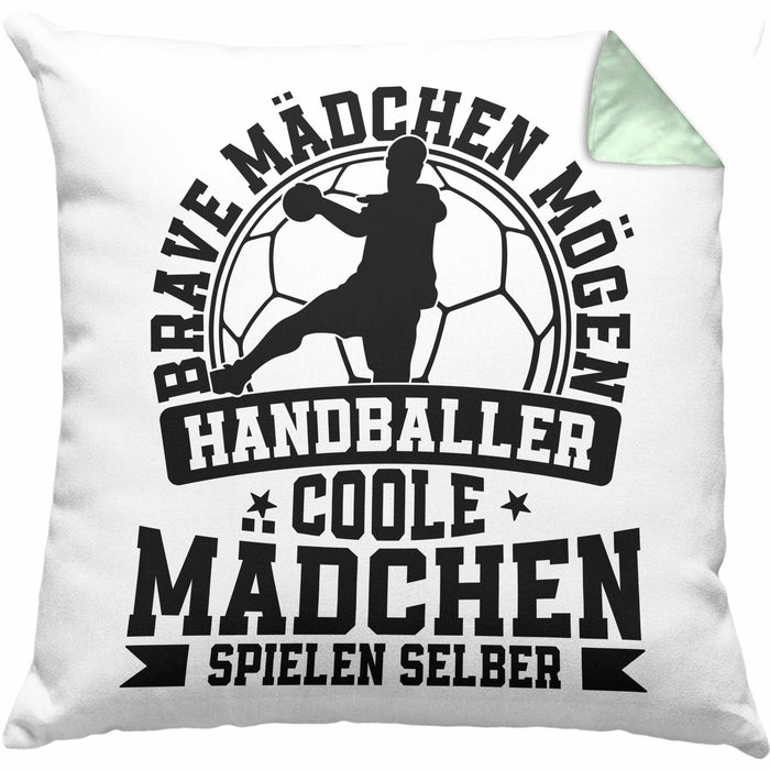 Mädchen Handball-Spielerin Kissen mit Füllung 40x40 Geschenk Spruch Echte Mädchen Spielen Handball Geschenkidee Frauen Brave Mädchen Mögen Handballer (Grau) Grün Trendation