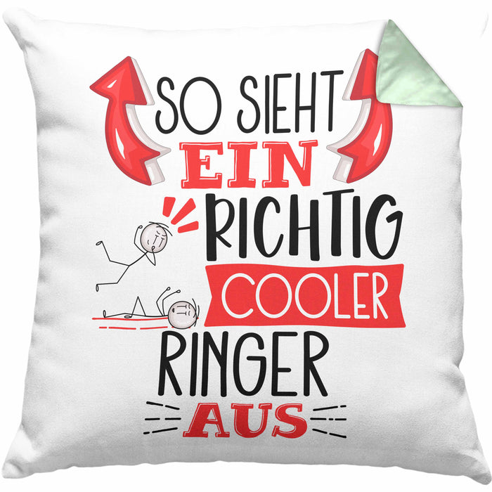 Ringer Kissen mit Füllung 40x40 Geschenk So Sieht Ein Richtig Cooler Ringer Aus Geschenkidee Spruch Lustig (Grau) Grün Trendation