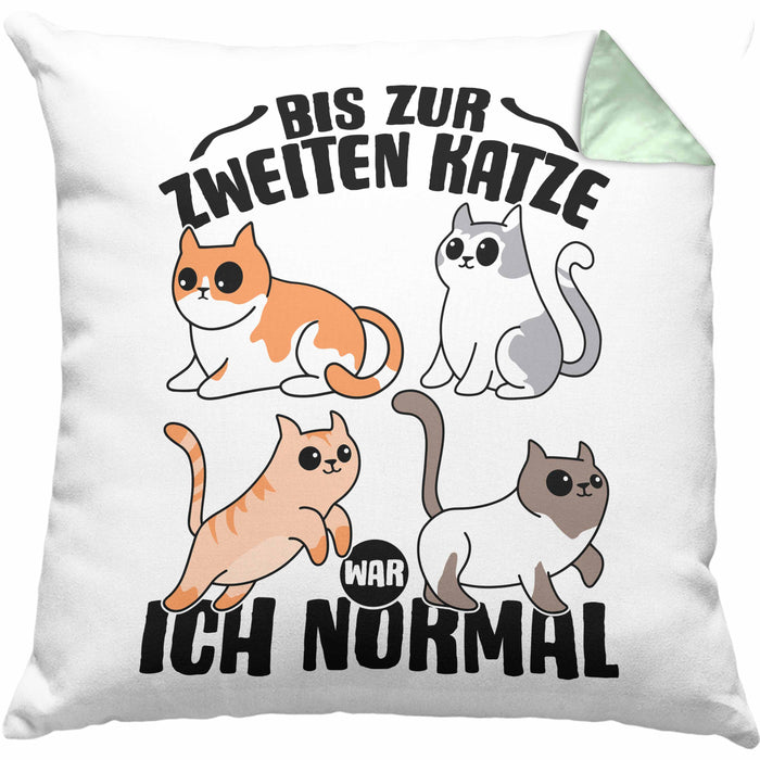 Katzen-Liebhaberin Kissen mit Füllung 40x40 Geschenk Katzenmama Bis Zur 2. Katze War Ich Normal (Grau) Grün Trendation