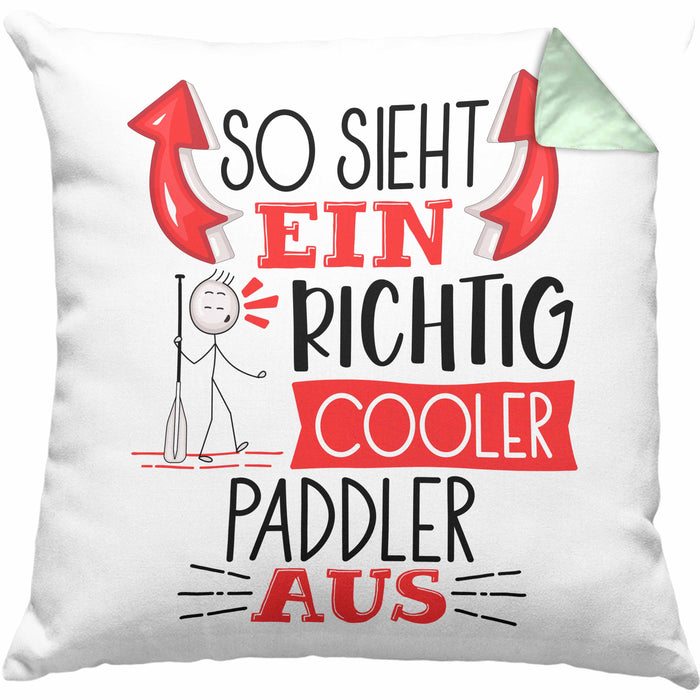 So Sieht Ein Richtig Cooler Paddler Aus Geschenk Kissen mit Füllung 40x40 Lustiger Spruch Geschenkidee (Grau) Grün Trendation