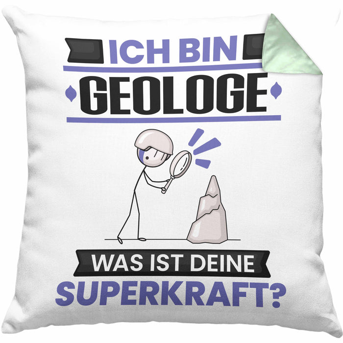 Geologe Kissen mit Füllung 40x40 Geschenk für Geologe Geburtstag Lustiger Spruch Was Ist Deine Superkraft (Grau) Grün Trendation