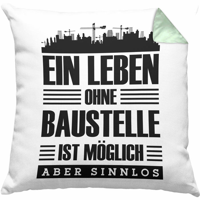 Lustige Kissen mit Füllung 40x40 Bauarbeiter Baustellenliebhaber Geschenkidee Baustelle (Grau) Grün Trendation