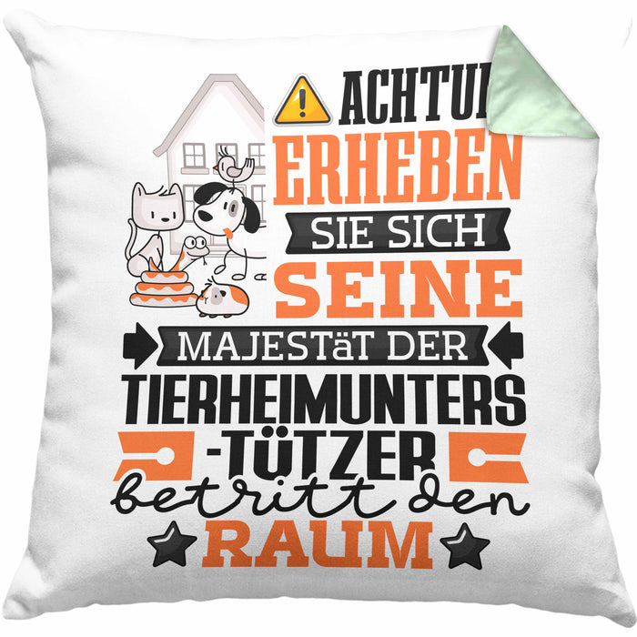 Tierheimunterstützer Geschenk Kissen mit Füllung 40x40 Lustiger Spruch Erheben Sie Sich Der Tierheimunterstützer Betritt den Raum (Grau) Grün Trendation