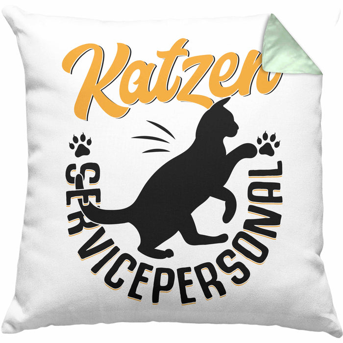 Katzen Geschenk Kissen mit Füllung 40x40 Katzen-Besitzerin Kaffee Katzen Servicepersonal Geschenkidee (Grau) Grün Trendation