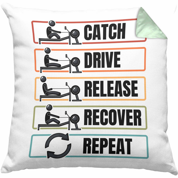 Rudern Kissen mit Füllung 40x40 Geschenk Catch Drive Release Recover Repeat Geschenkidee Ruderer (Grau) Grün Trendation