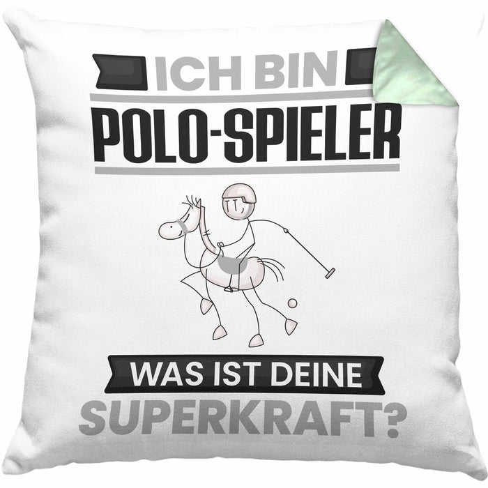 Polo-Spieler Kissen mit Füllung 40x40 Geschenk für Polo-Spieler Geburtstag Lustiger Spruch Was Ist Deine Superkraft (Grau) Grün Trendation